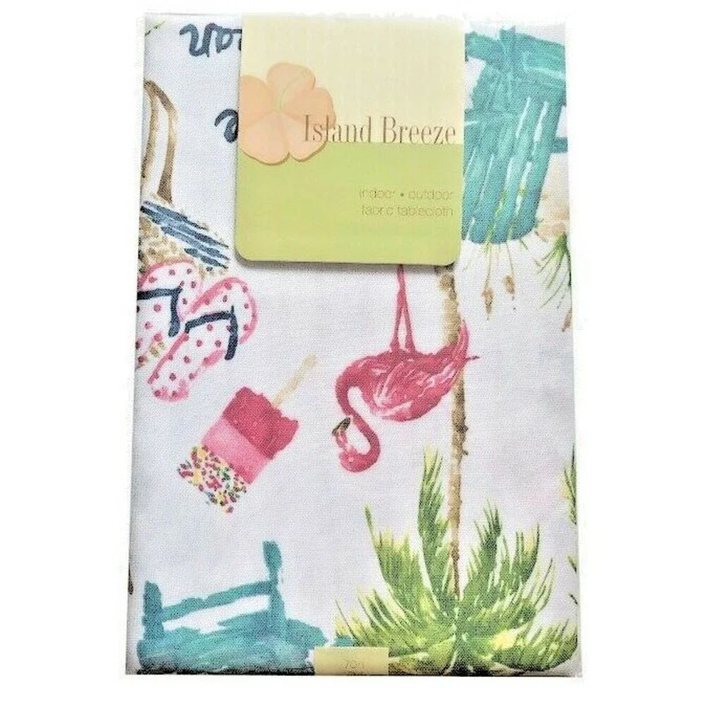 Island Paradise Tropical Fabric Tablecloth 70 Round Spill-Proof Beach House